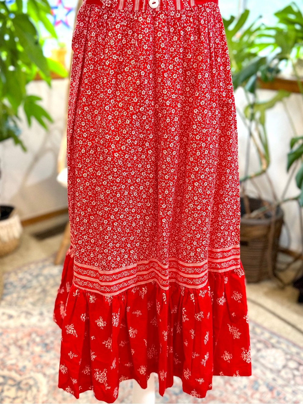 VTG 100% Cotton Union Tag Red/White Boho Cottagecore Midi Sundress S M sz 7-8 - Picture 3 of 10